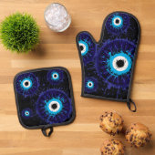 🧿 Evil Eye Kitchen Guardian Ofenhandschuh & Topflappen-Set (Oben Unten)