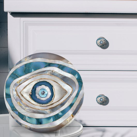 Evil Eye Mineralien und Gold Keramikknauf