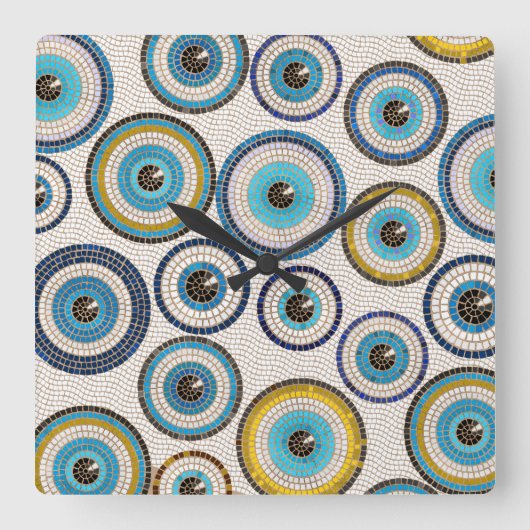 Evil Eye Mosaic Tile Pattern Quadratische Wanduhr (Vorderseite)