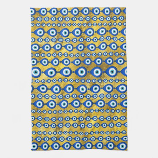 Evil Eye Muster auf goldener Textur Geschirrtuch (Vertikal)