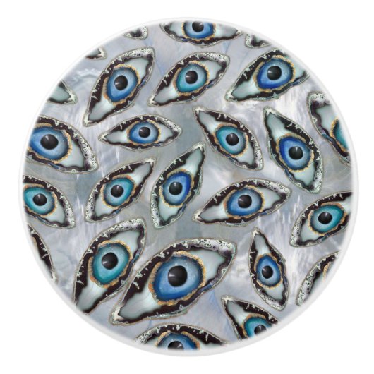 Evil Eye Muster Geodes und Kristalle auf Perle Keramikknauf (Vorderseite)