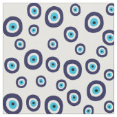 Evil Eye Navy Blue und Aqua Circles on White Stoff (Nahaufnahme)