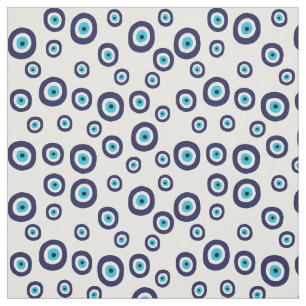 Evil Eye Navy Blue und Aqua Circles on White Stoff