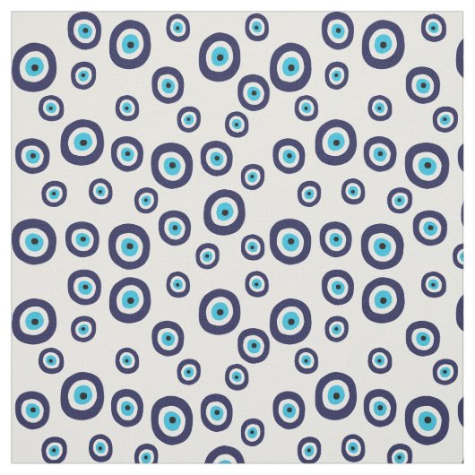 Evil Eye Navy Blue und Aqua Circles on White Stoff (Muster)