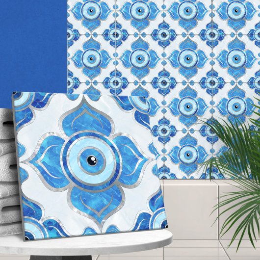 Evil Eye Ornament Blues and Pearl Fliese