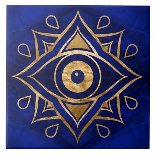 Evil Eye Ornament Gold und Blauer Marmor Fliese (Vorderseite)