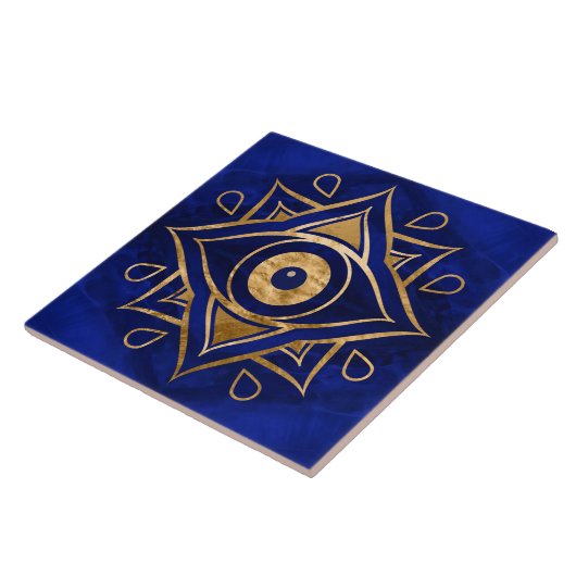 Evil Eye Ornament Gold und Blauer Marmor Fliese (Seite)
