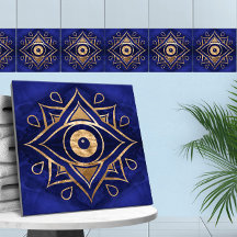 Evil Eye Ornament Gold und Blauer Marmor