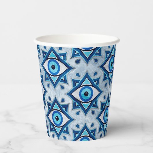 Evil Eye Ornament Pattern - Blues und Silber Pappbecher (Rückseite)
