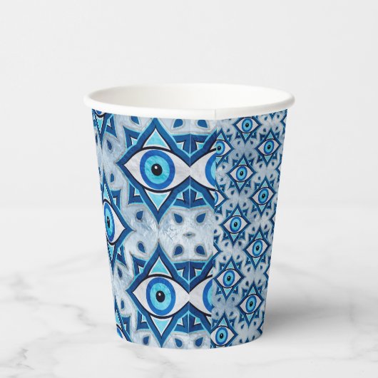 Evil Eye Ornament Pattern - Blues und Silber Pappbecher (Rechts)