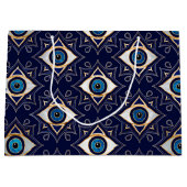 Evil Eye Ornament Pattern - Dunkelblau und Gold Große Geschenktüte (Vorderseite)