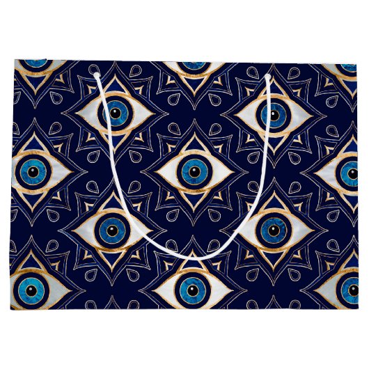 Evil Eye Ornament Pattern - Dunkelblau und Gold Große Geschenktüte (Rückseite)