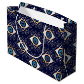 Evil Eye Ornament Pattern - Dunkelblau und Gold Große Geschenktüte (Rückseite Schrägansicht)