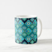 Evil Eye Pattern - Blue Teal and gold Kaffeetasse (VorderseiteRechts)