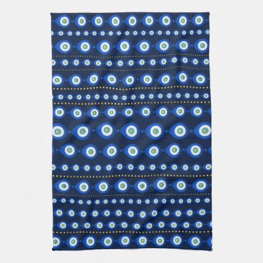 Evil Eye pattern - dunkelblau mit goldenen Akzente Geschirrtuch (Vertikal)