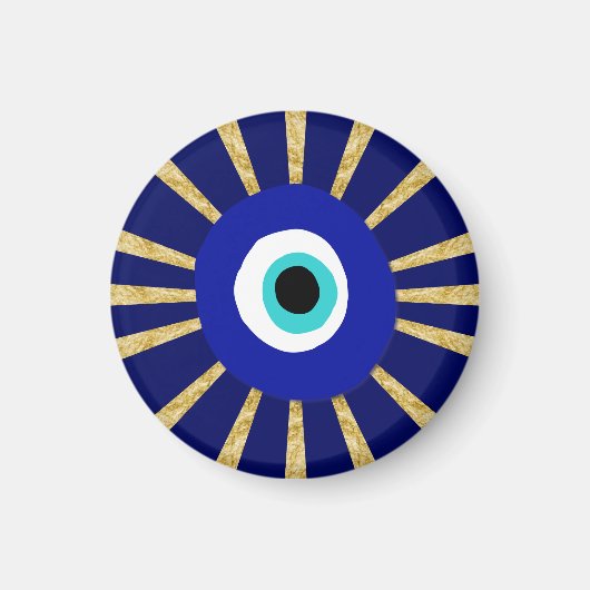 Evil Eye Symbol auf Gold Sunburst Magnet (Vorne)