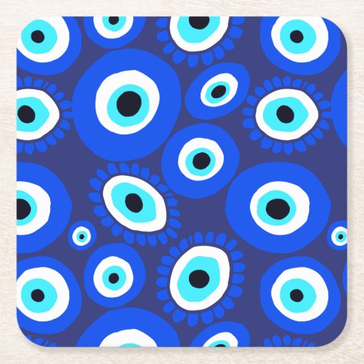 Evil Eye Symbol Blau und Weiß Muster Rechteckiger Pappuntersetzer (Vorderseite)