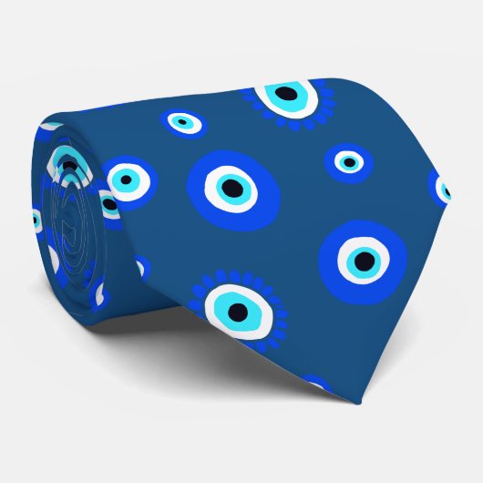 Evil Eye Symbol Blue Patterned Krawatte (Gerollt)