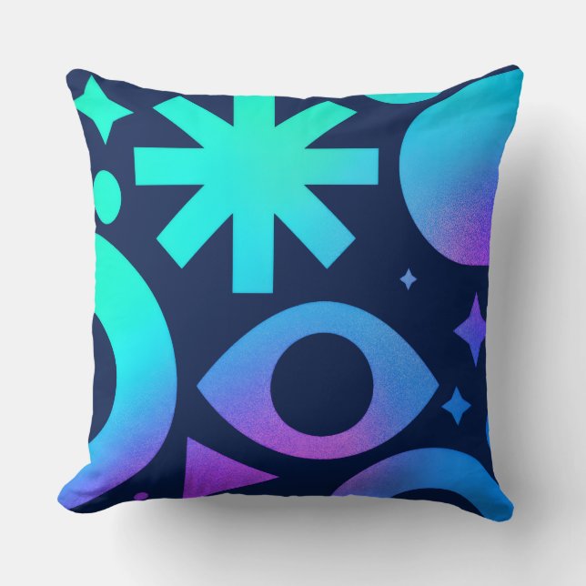 Evil Eye Throw Pillow Cosmic Teal Purple Mystical  Kissen (Vorderseite)