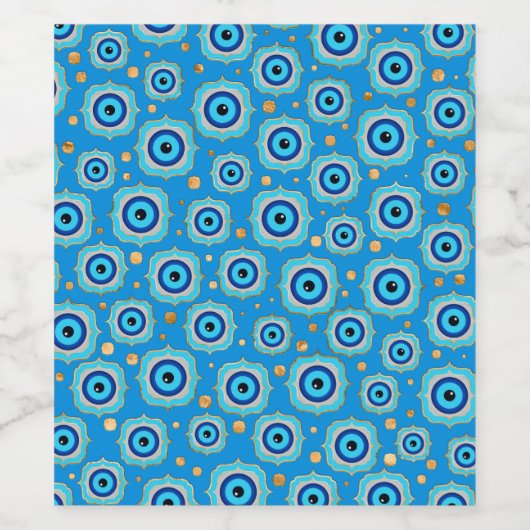 Evil Eye Tile Pattern - Blau und Gold Weinetikett (Einzelnes Label)