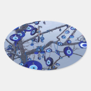 Evil Eye Tree, Blue Nazar Amulet Charme Accessoire Ovaler Aufkleber