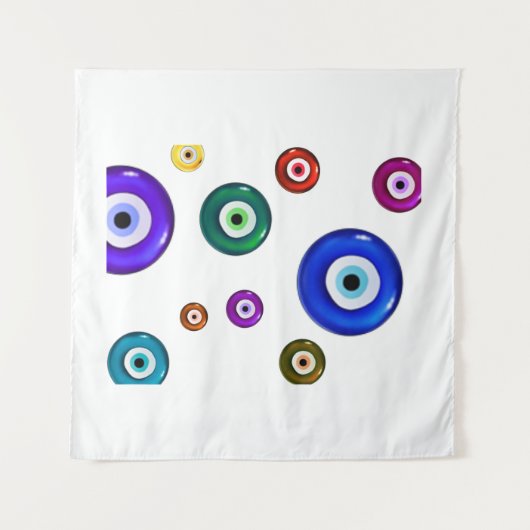 Evil Eye White Background Wandteppich (Vorderseite (Horizontal))