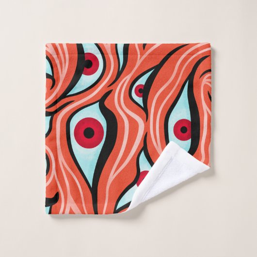 Evil Eyes Pattern - Abstrakte rote Augen auf Orang Badhandtuch Set (Waschlappen)