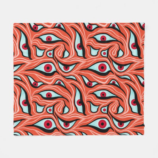 Evil Eyes Pattern - Abstrakte rote Augen auf Orang Fleecedecke (Vorderseite (Horizontal))