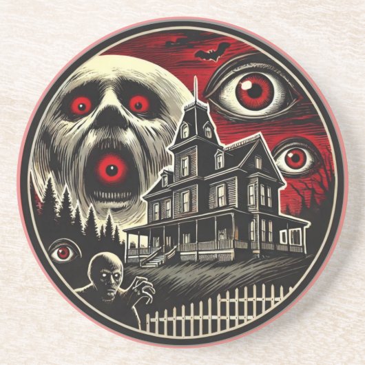 Evil Eyes Spuk House Halloween Getränkeuntersetzer (Vorne)