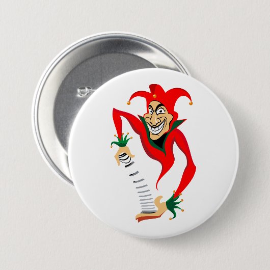 Evil Grinning Jester Joker mit Jack-in-the-Box Button (Vorne & Hinten)