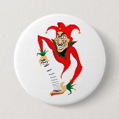 Evil Grinning Jester Joker mit Jack-in-the-Box Button (Vorderseite)