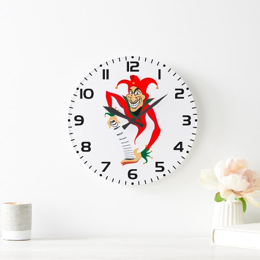 Evil Grinning Jester Joker mit Jack-in-the-Box Große Wanduhr