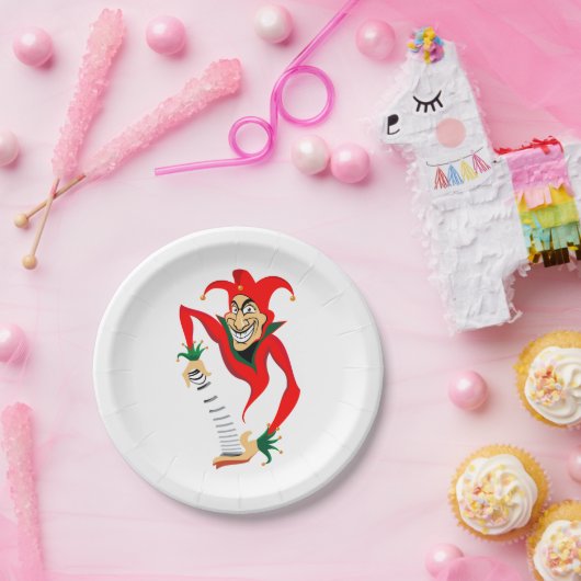 Evil Grinning Jester Joker mit Jack-in-the-Box Pappteller (Party)