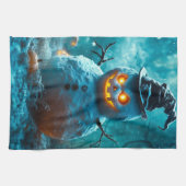 Evil Halloween Snowman mit leuchtenden Augen Geschirrtuch (Horizontal)