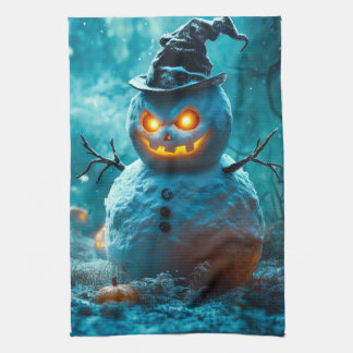 Evil Halloween Snowman mit leuchtenden Augen Geschirrtuch