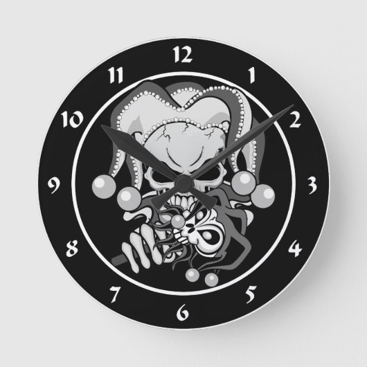 Evil Jester Skull Runde Wanduhr (Vorderseite)
