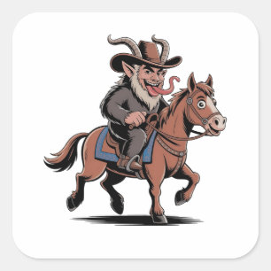 EVIL Krampus Christmas Cowboy Horse Western Xmas Quadratischer Aufkleber
