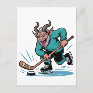 Evil Krampus Eishockey Weihnachtssport Ankündigungspostkarte