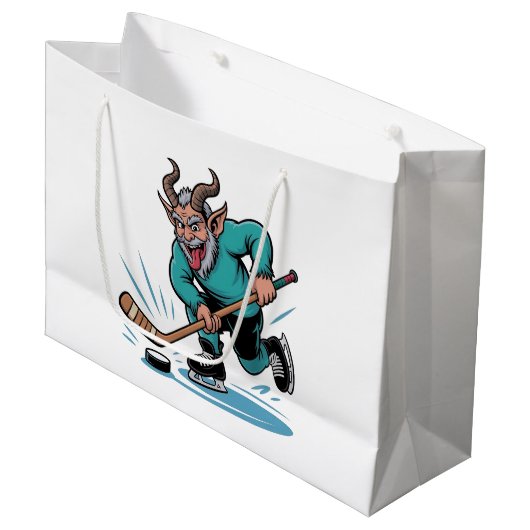 Evil Krampus Eishockey Weihnachtssport Große Geschenktüte (Vorderseite Schrägansicht)