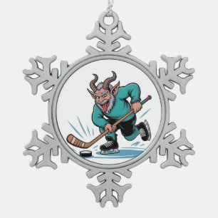 Evil Krampus Eishockey Weihnachtssport Schneeflocken Zinn-Ornament