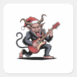 Evil Krampus spielt Gitarre Electric Music Xmas Quadratischer Aufkleber