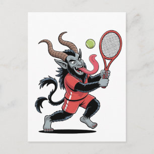 Evil Krampus Tennis Weihnachtssport Feiertagspostkarte