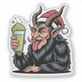 Evil Krampus trinkt grünes Getränk Matcha Xmas Aufkleber (Vorderseite)