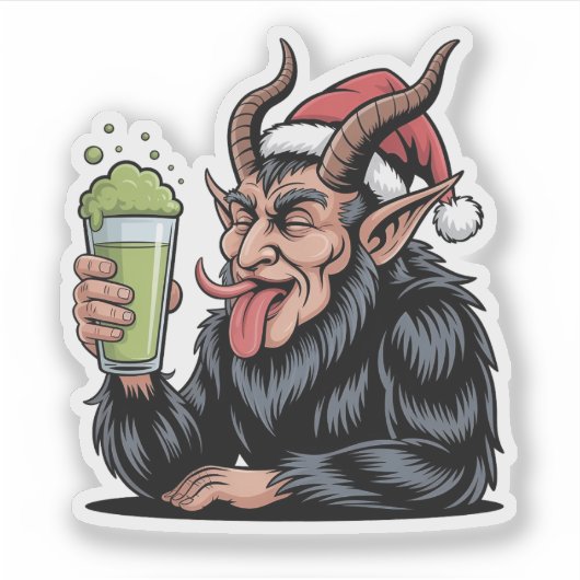 Evil Krampus trinkt grünes Getränk Matcha Xmas Aufkleber (Vorderseite)