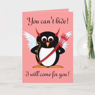 Evil Penguin Cupid Valentine Card Feiertagskarte