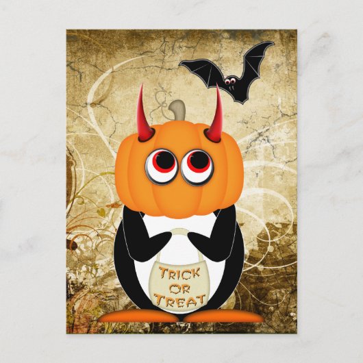 Evil Penguin Halloween Postcard Postkarte (Vorderseite)