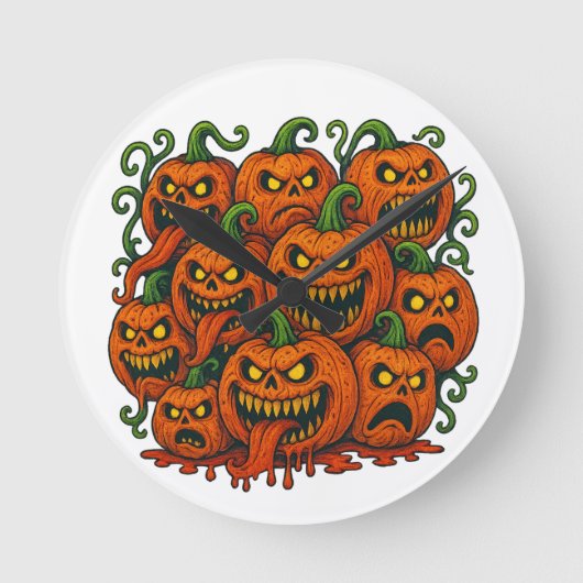 Evil Pumpkin Horde Halloween Runde Wanduhr (Vorderseite)