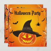 Evil Pumpkin in Hexenhut Halloween Einladung (Vorne/Hinten)