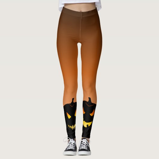 Evil Pumpkin Orange Fade Halloween Leggings (Vorderseite)