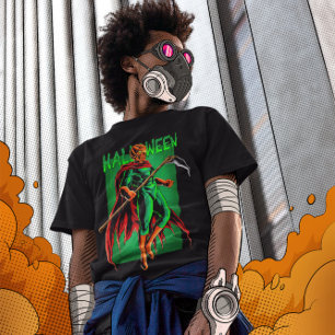 Evil Pumpkin Skull Head Super Hero T-Shirt